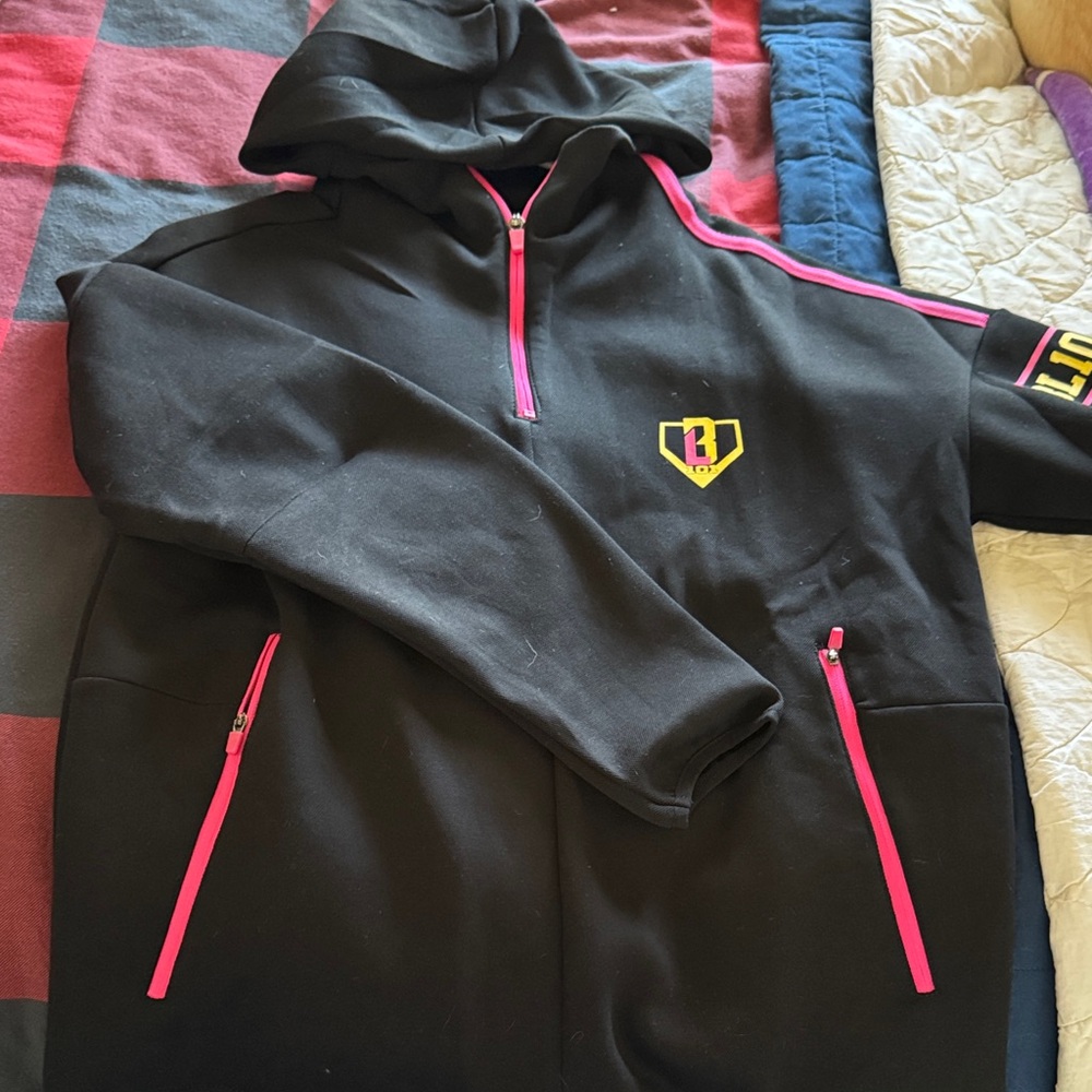 Baseball Lifestyle 101 Men's Quarter Zip Hoodie with Pink Accents